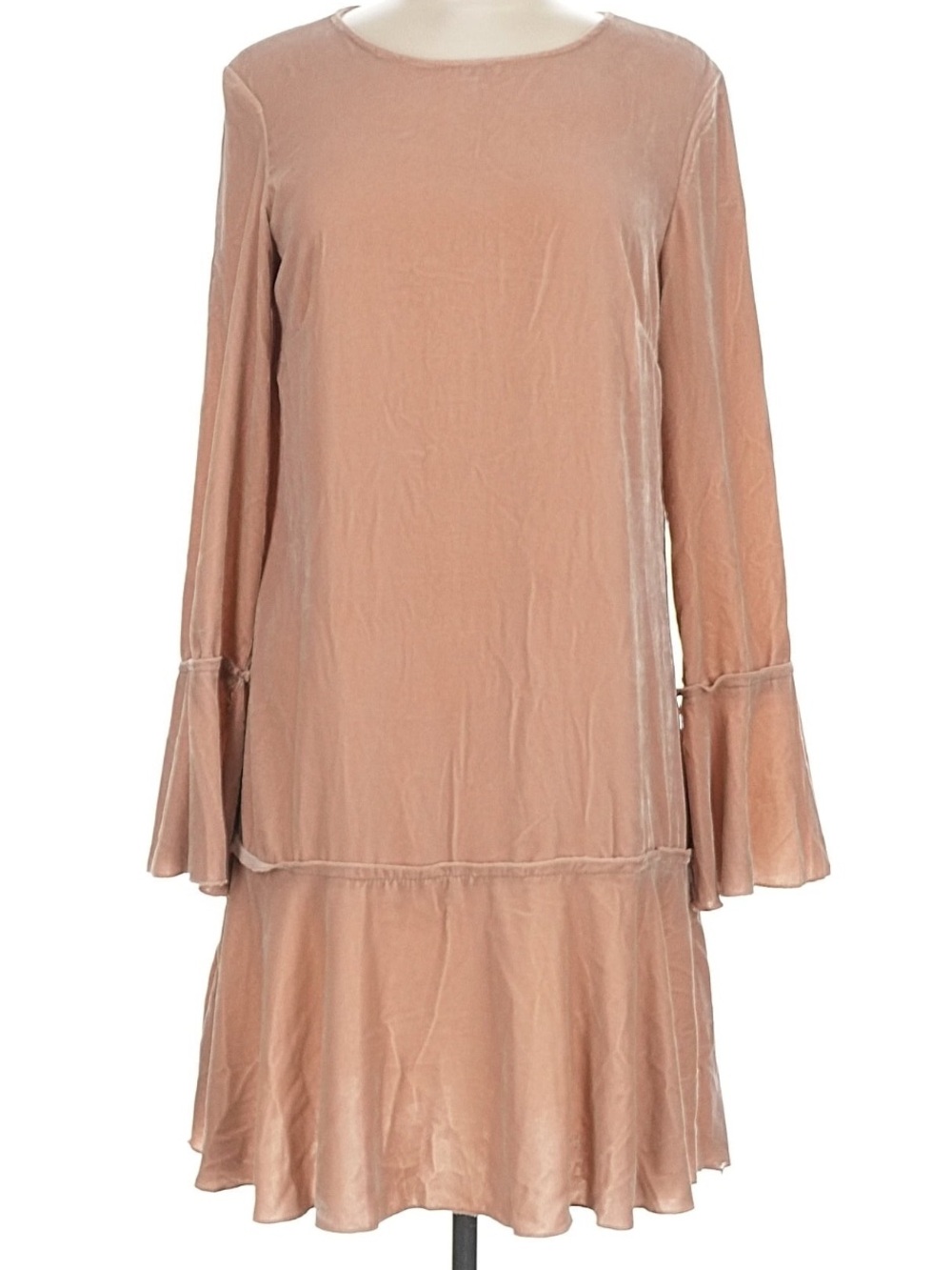 Mango Blush Long-Sleeve Velvet Swing Dress